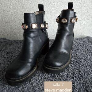 Steve Madden Black Ankle Boots with Embellished Straps